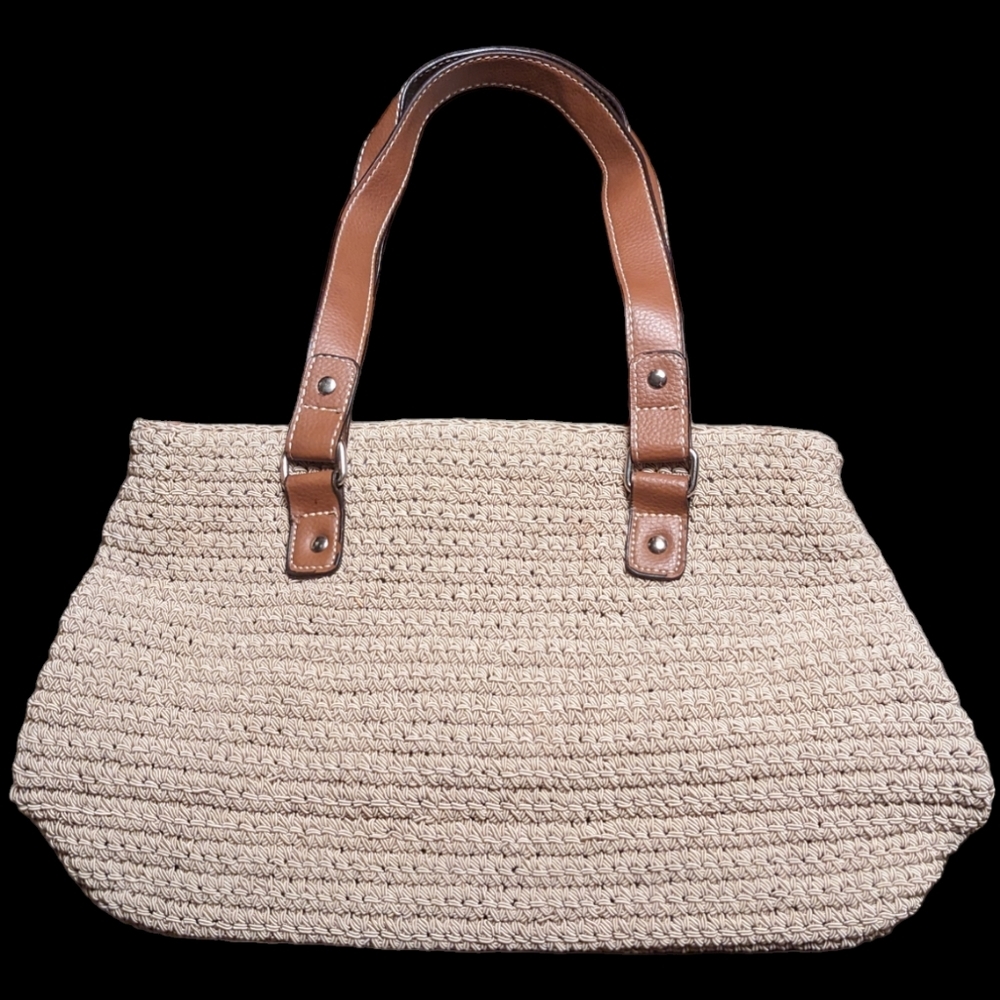 Woven Textured Tan & Brown Purse Handbag with Pockets